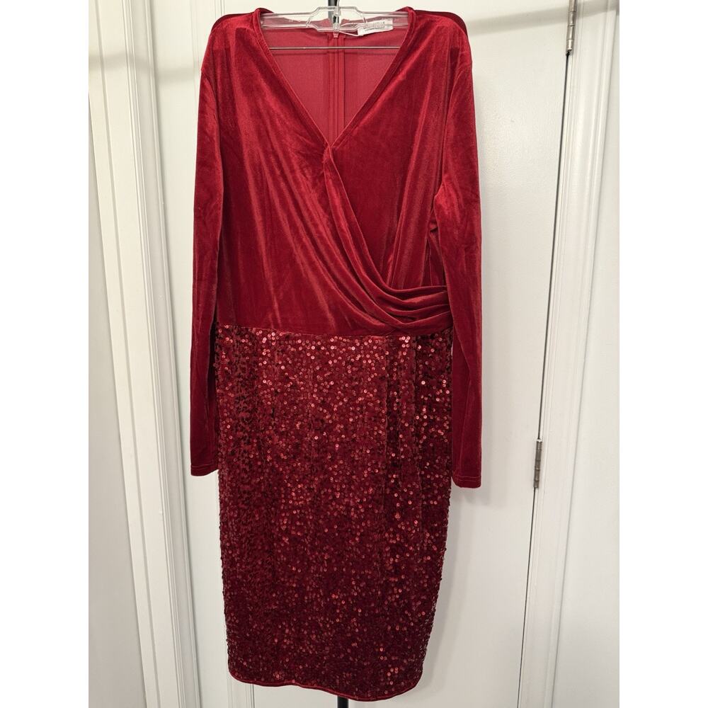 Dresstells Red Velvet Sequin Dress XL Long Sleeve Holiday Party Cocktail NWT